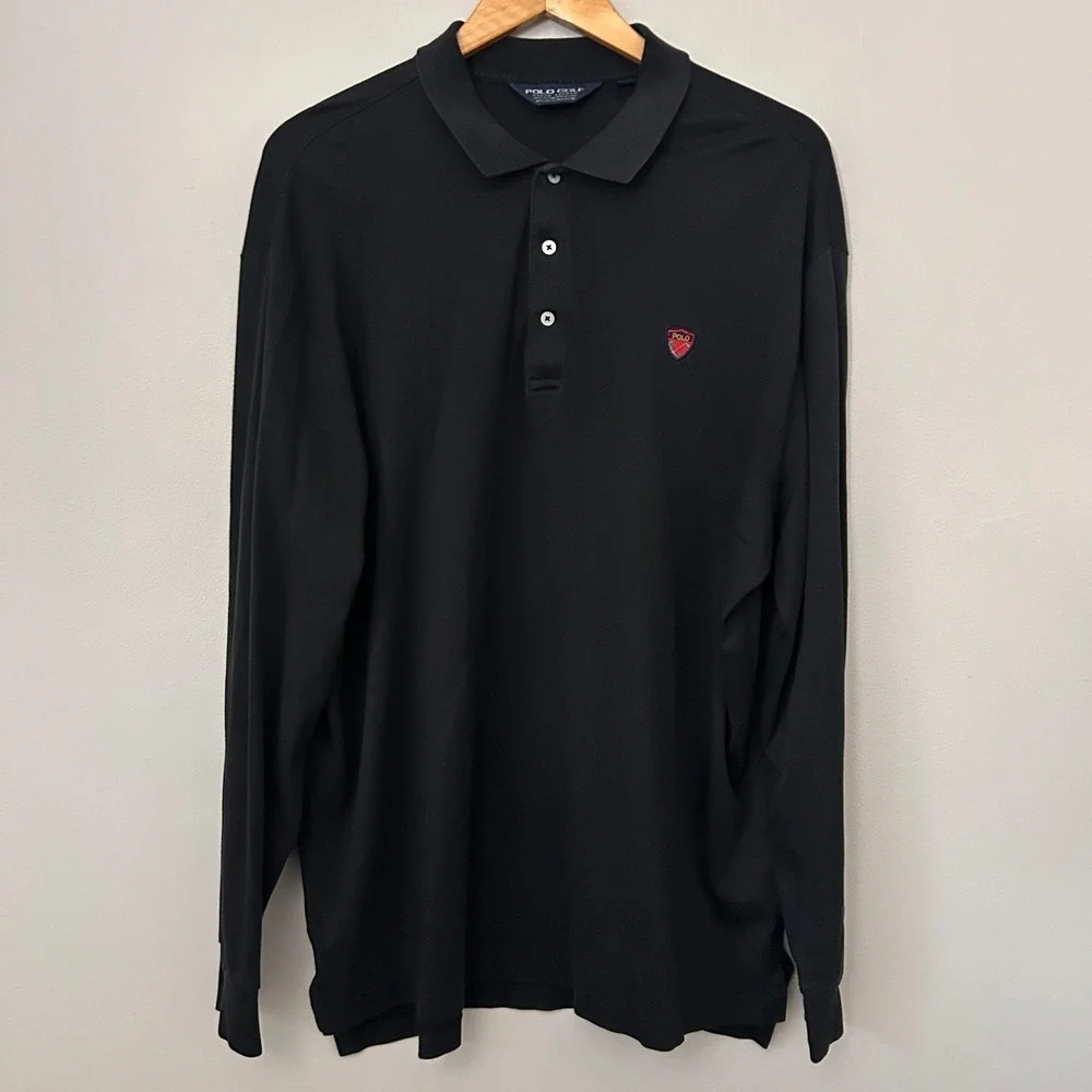 Polo Ralph Lauren Golf‎ Polo Shirt Mens XL Black Long Sleeve Cotton Crest Logo